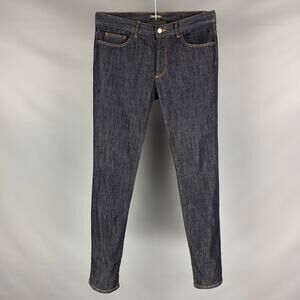 BALDININI Size 34 Navy Contrast Stitch Cotton Elastane Button Fly Jeans